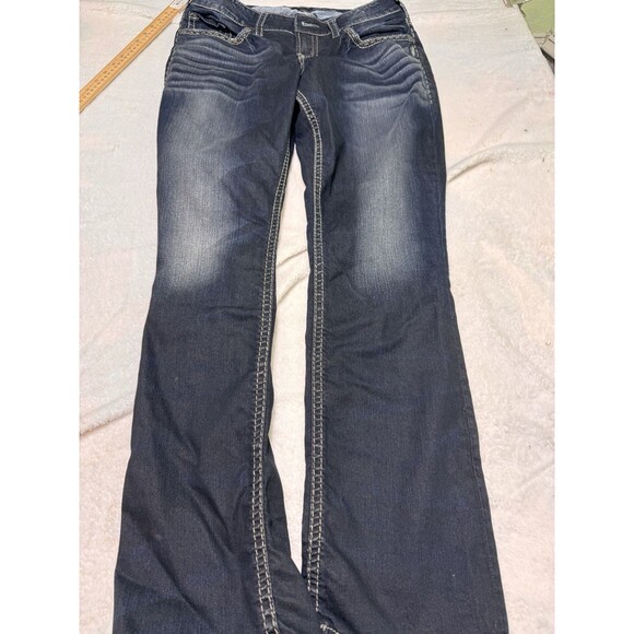 Silver Suki Bootcut Jean Women SZ 14/L32 Blue Dark Wash Thick Stitch Stone Wash - Picture 2 of 11